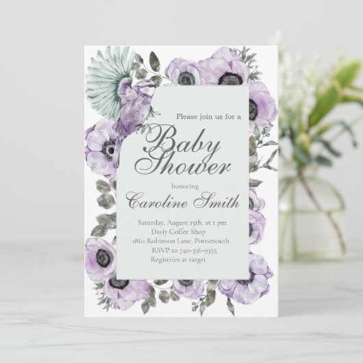 Paarse Floral Baby shower Kaart (Staand voorkant)
