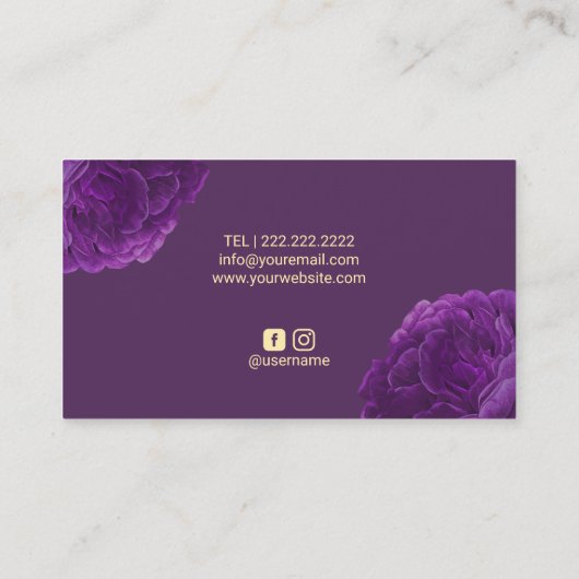 Paarse Floral Beauty Logo Hair & Makeup Artist Visitekaartje (Achterkant)
