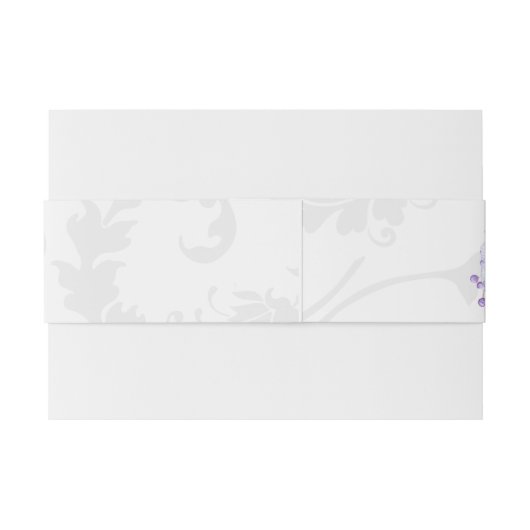 Paarse Floral Berries en grijze Damask Uitnodigingen Wikkel (Achterkant Voorbeeld)
