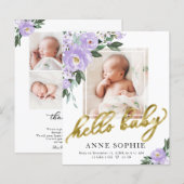 Paarse Floral Birth Aankondiging Hartelijk dank (Voorkant / Achterkant)