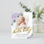 Paarse Floral Birth Aankondiging Hartelijk dank (Staand voorkant)