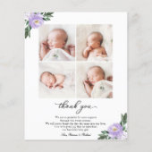 Paarse Floral Birth Aankondiging Hartelijk dank (Achterkant)