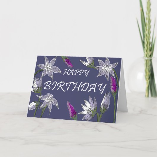 Paarse Floral Birthday Kaart (Voorkant)