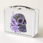 Paarse Floral Black Sugar Skull Day of the Dead (Voorkant)