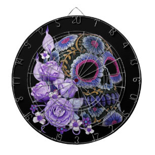 Paarse Floral Black Sugar Skull Day of the Dead Dartbord