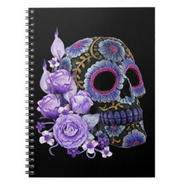 Paarse Floral Black Sugar Skull Day of the Dead Notitieboek