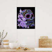 Paarse Floral Black Sugar Skull Day of the Dead Poster (Keuken)
