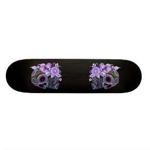 Paarse Floral Black Sugar Skull Day of the Dead Skateboard