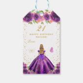 Paarse Floral Blonde Hair Girl Happy Birthday Cadeaulabel (Voorkant)
