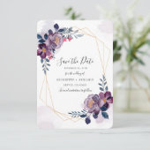 Paarse Floral Bloom Manuscript Geometric sparen de Save The Date (Staand voorkant)