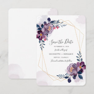 Paarse Floral Bloom Manuscript Geometric sparen de Save The Date