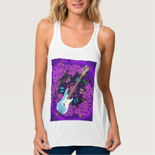Paarse Floral Blue Bass Guitar Racerback Tanktop