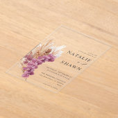 Paarse Floral Boho Wedding Acryl Uitnodigingen (Laagn)