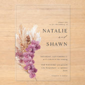 Paarse Floral Boho Wedding Acryl Uitnodigingen (Voorkant)