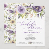 Paarse Floral Bridal Shower Kaart (Voorkant / Achterkant)