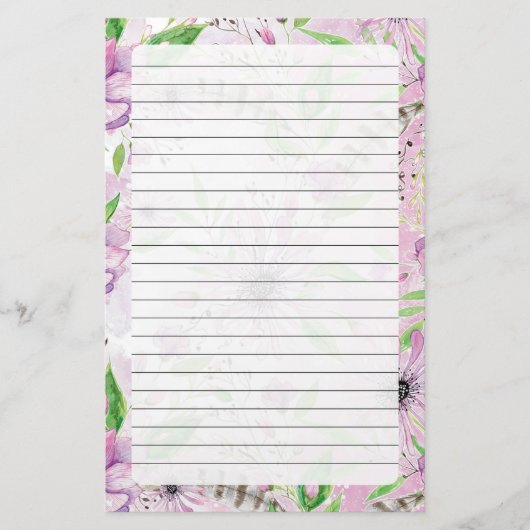 Paarse Floral Briefpapier (Voorkant)