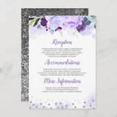 Paarse Floral bruiloft informatie gast Informatiekaartje (Voorkant / Achterkant)