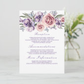 Paarse Floral bruiloft informatie Gast Kaart (Staand voorkant)