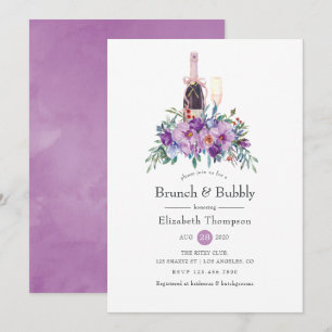 Paarse Floral Brunch en Bubble Vrijgezellenfeest Kaart