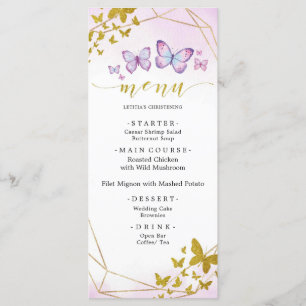 Paarse Floral Butterfly Party Menu Sign.