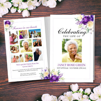 Paarse Floral Celebration of Life Funeral Programm