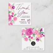 Paarse floral chic script font order bedankt u vierkante visitekaartje (Voorkant / Achterkant)