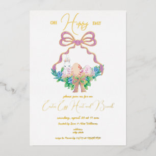 Paarse Floral Crest Paasmand Egg Hunt Brunch Folie Uitnodiging