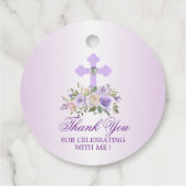 Paarse Floral Cross First Heilige Communie Dank u Bedankjes Labels (Achterkant)