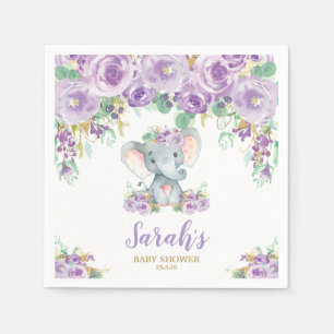 Paarse Floral Cute Elephant Baby shower Baby Girl Servet