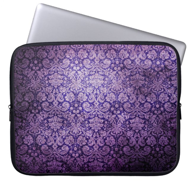  Paarse Floral Damask Laptop Sleeve (Voorkant)