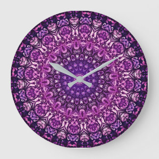 Paarse Floral Damask Pattern Grote Klok