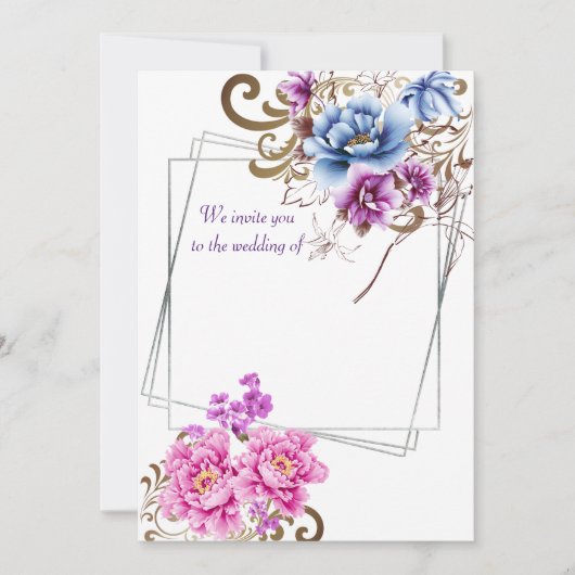 Paarse Floral Delight Wedding Invitation Kaart (Voorkant)