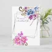Paarse Floral Delight Wedding Invitation Kaart (Staand voorkant)
