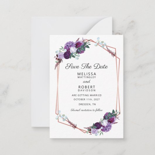 Paarse Floral Elegant Geometric sparen de Datum Notitiekaartje (Voorkant)