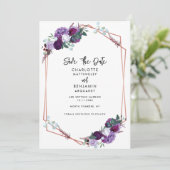 Paarse Floral Elegant Geometric Wedding Save The Date (Staand voorkant)