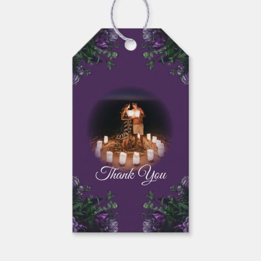 Paarse Floral Elegant Wedding Gothic Cadeaulabel (Voorkant)