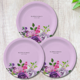 Paarse Floral Elegant Wedding Papieren Bordje