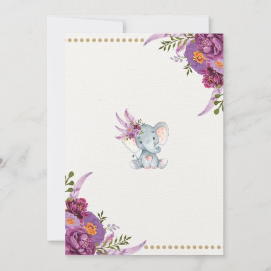 Paarse Floral Elephant Time Capsule Message Card Kaart (Achterkant)