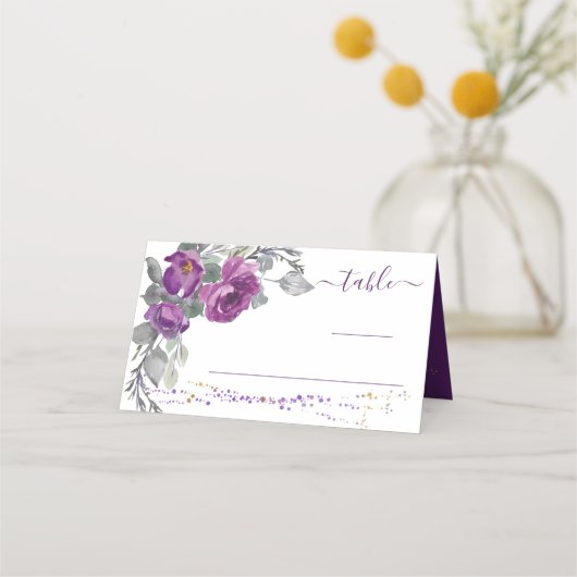 Paarse Floral- en Script-kaart met vouwplaats (Voorkant)