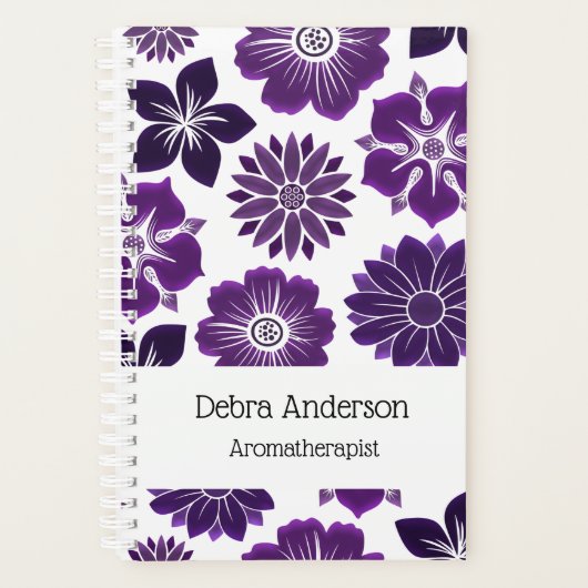 Paarse Floral Flowers Pattern Persoonlijke naam Planner (Voorkant)