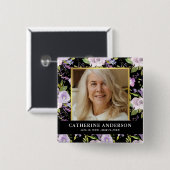 Paarse Floral Funeral Memorial Foto Button (Voorkant /achterkant)