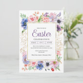 Paarse Floral Garden Easter Celebration Kaart (Staand voorkant)