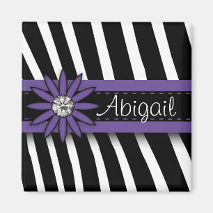 Paarse Floral Gem en Zebra Pattern Magneet
