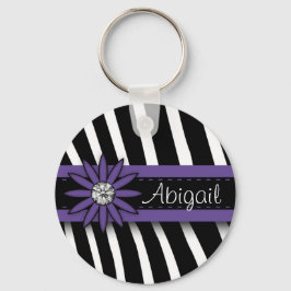 Paarse Floral Gem en Zebra Pattern Sleutelhanger