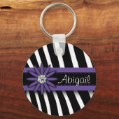 Paarse Floral Gem en Zebra Pattern Sleutelhanger (Voorkant)