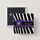 Paarse Floral Gem en Zebra Pattern Vierkante Button 5,1 Cm (Voorkant /achterkant)