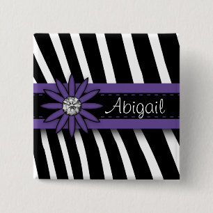 Paarse Floral Gem en Zebra Pattern Vierkante Button 5,1 Cm