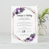 Paarse Floral Geometric Bloom Wedding Kaart (Staand voorkant)