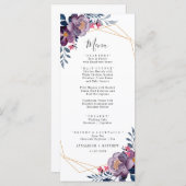 Paarse Floral Geometric Botanical Modern Weddensch Menu (Voorkant / Achterkant)
