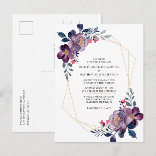 Paarse Floral Geometric Botanical Weddenschap Uitnodiging Briefkaart